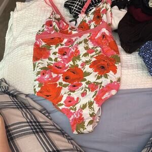 Pez D'Or Floral One Piece Swimsuit - Red and Pink